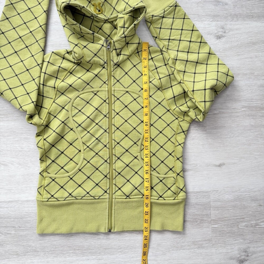 Lululemon LIMITED EDITION Scuba Hoodie Zip Up Lime Green Diamond Grid Size 10/12 - Picture 8 of 10